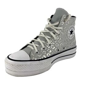 Womens Converse Chuck Taylor All Star Platform High Glitter Leopard Silver Sz 7
